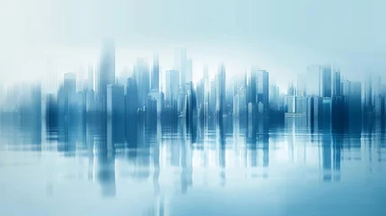 Fototapeten Abstract blurry blue cityscape background, blurred city landscape with skyscrapers and buildings. © imlane