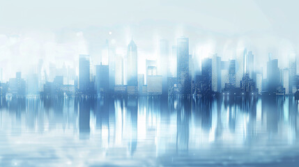 Fototapeta na wymiar Abstract blurry blue cityscape background, blurred city landscape with skyscrapers and buildings.