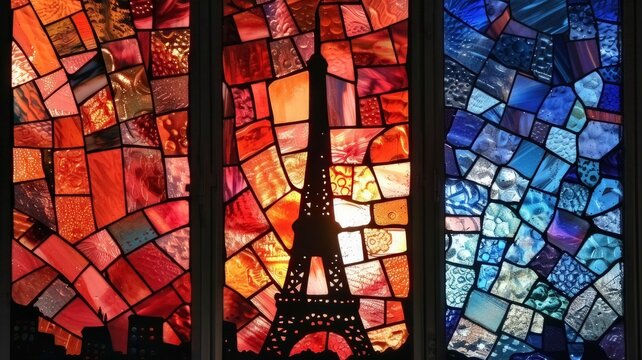 Paris depicted in stained glass style
