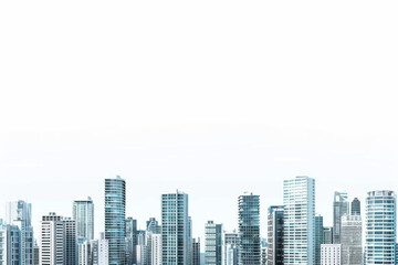 Urban skyline. View to modern city from high-rise buildings on white background. 