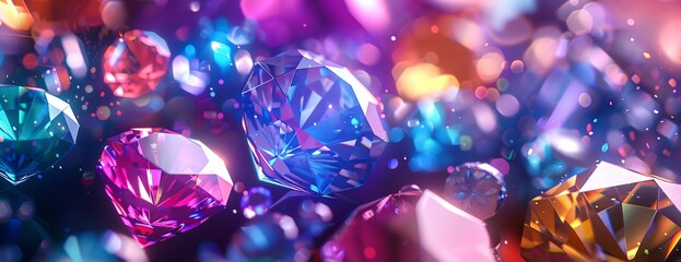 a bunch of different colored diamonds flying through the air