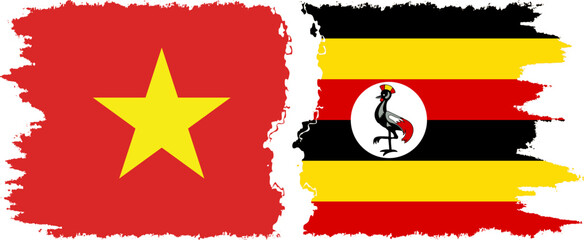 Uganda and Vietnam grunge flags connection vector