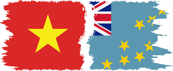 Tuvalu and Vietnam grunge flags connection vector