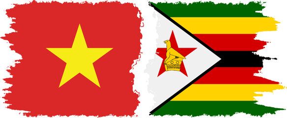 Zimbabwe and Vietnam grunge flags connection vector