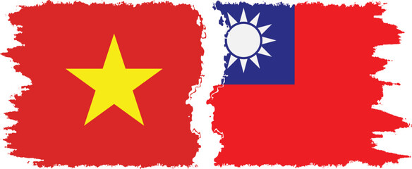 Taiwan and Vietnam grunge flags connection vector