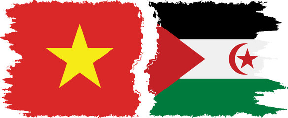Western Sahara and Vietnam grunge flags connection vector