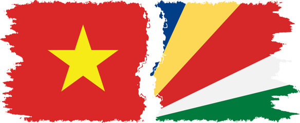 Seychelles and Vietnam grunge flags connection vector
