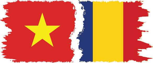Romania and Vietnam grunge flags connection vector