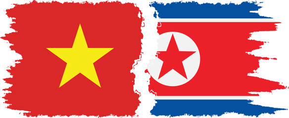North Korea and Vietnam grunge flags connection vector