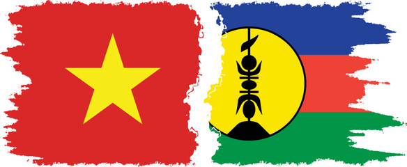 New Caledonia and Vietnam grunge flags connection vector