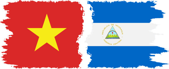 Nicaragua and Vietnam grunge flags connection vector