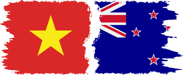 New Zealand and Vietnam grunge flags connection vector