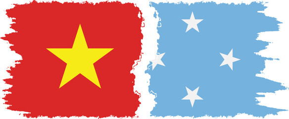Federated States of Micronesia and Vietnam grunge flags connection v - obrazy, fototapety, plakaty