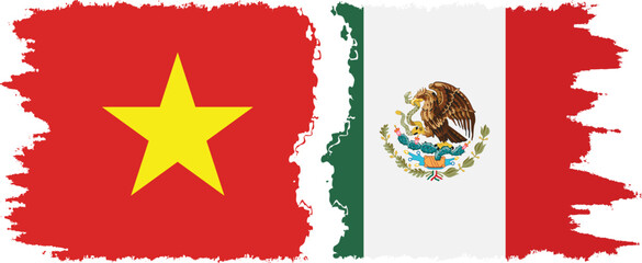 Mexico and Vietnam grunge flags connection vector