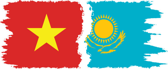Kazakhstan and Vietnam grunge flags connection vector