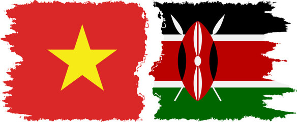 Kenya and Vietnam grunge flags connection vector - obrazy, fototapety, plakaty