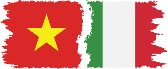 Italy and Vietnam grunge flags connection vector