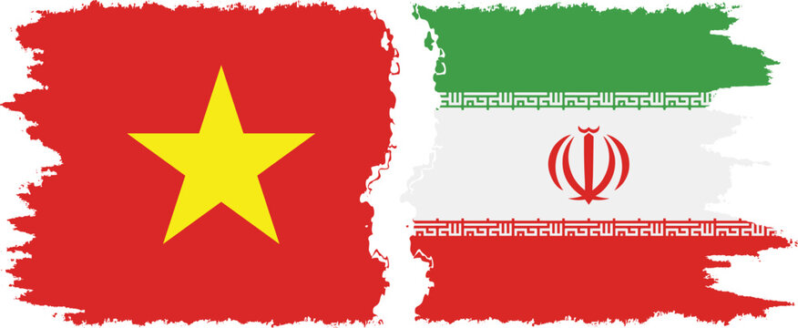 Iran and Vietnam grunge flags connection vector