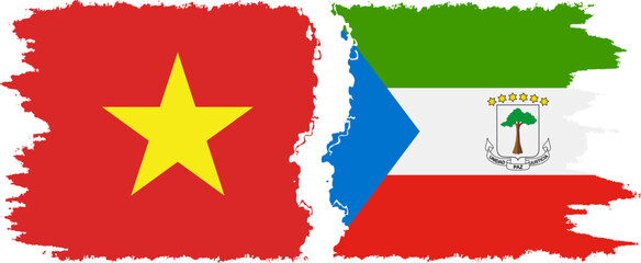Equatorial Guinea and Vietnam grunge flags connection vector