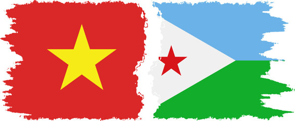 Djibouti and Vietnam grunge flags connection vector
