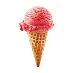 A cone of ice cream with a pink swirl