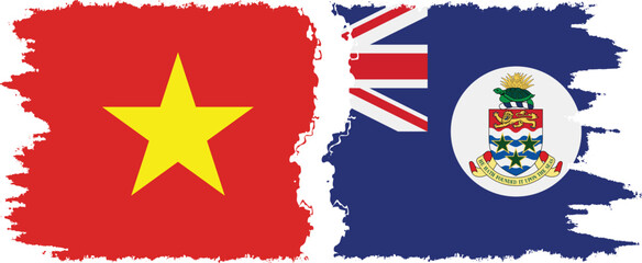 Cayman Islands and Vietnam grunge flags connection vector