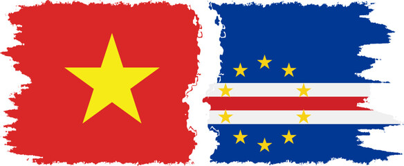 Cape Verde and Vietnam grunge flags connection vector