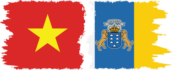 Canary Islands and Vietnam grunge flags connection vector