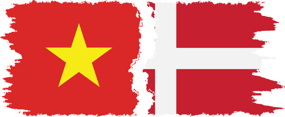 Denmark and Vietnam grunge flags connection vector