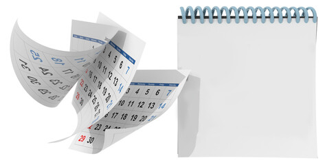 calendar days years months  flying pages days pass next - 3d rendering