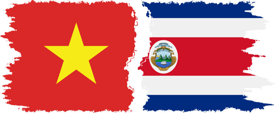 Costa Rica and Vietnam grunge flags connection vector