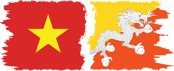 Bhutan and Vietnam grunge flags connection vector