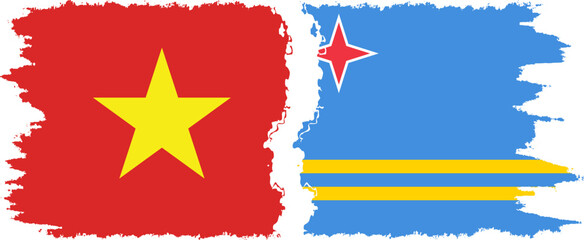 Aruba and Vietnam grunge flags connection vector
