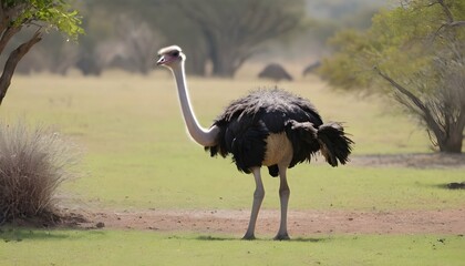 An-Ostrich-With-Its-Neck-Stretched-Out-To-Reach-Le-