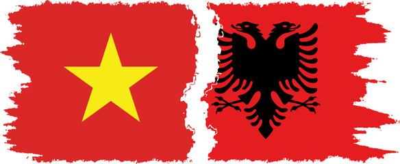 Albania and Vietnam grunge flags connection vector - obrazy, fototapety, plakaty