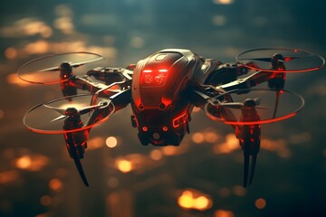 Futuristic Drone Ready for Unmanned Warfare: Hi-Tech Battlefield Innovation - obrazy, fototapety, plakaty