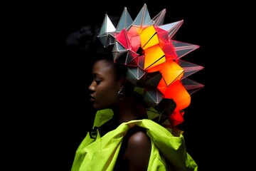 Afrofuturistic Origami: Geometric Crystal Designs Radiating Neon Glow
