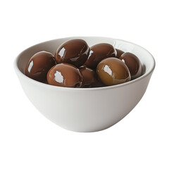 A bowl of olives is sitting on a white background