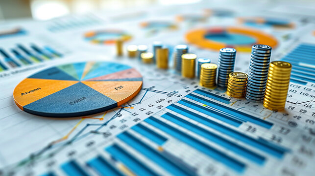 Management System to make report metrics connected to database. Corporate strategy for finance, operations, sales, marketing. finance data analytics graph.