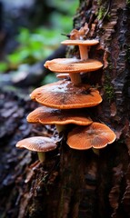 Mushrooms on a tree trunk in the forest