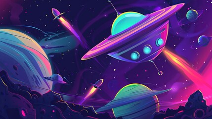 Cartoon Space War: Aliens, UFOs, Rockets, Missiles