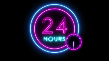 open 24 hours neon animated neon text advertising 24 hours looping 4k open twenty four hours always open