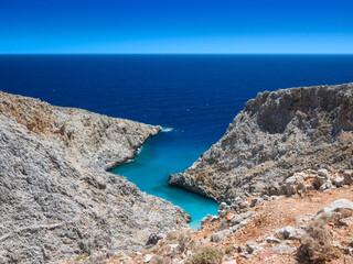 Beach with clear water between cliffs (Seitan Limania, Crete, Greece)