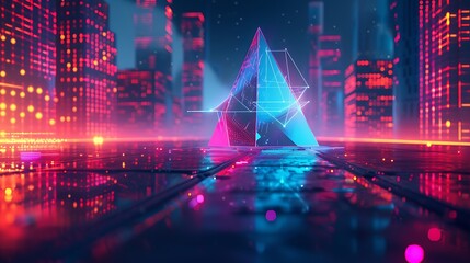 an AI-generated picture with a neon prism illuminating a cyberpunk cityscape, symbolizing the dawn of a new era in technological advancements attractive look