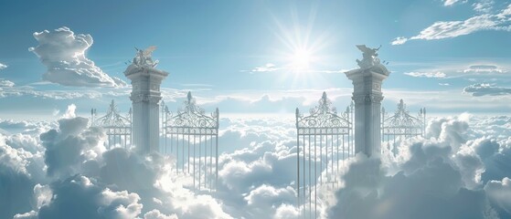 Pearly Gates among the clouds. A view into heaven.