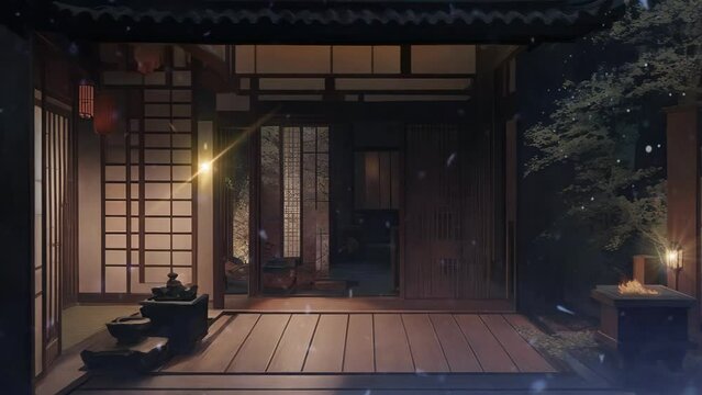 Dreamy Japanese house interior adorned with an anime-themed garden, showcased in a captivating 4k video capturing the beauty of spring.