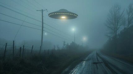 Mysterious UFO Glowing Orbs Over Misty Road