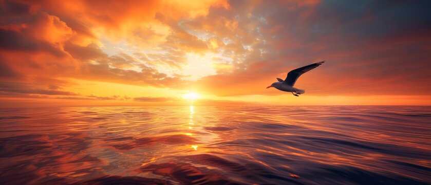An amazing sunset engulfs a sea bird