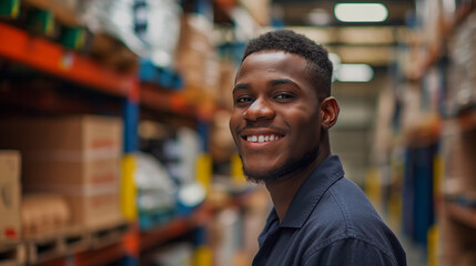 portrait of a smiling worker standing in warehouse