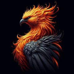 phoenix, fire bird, flame, bird, black background